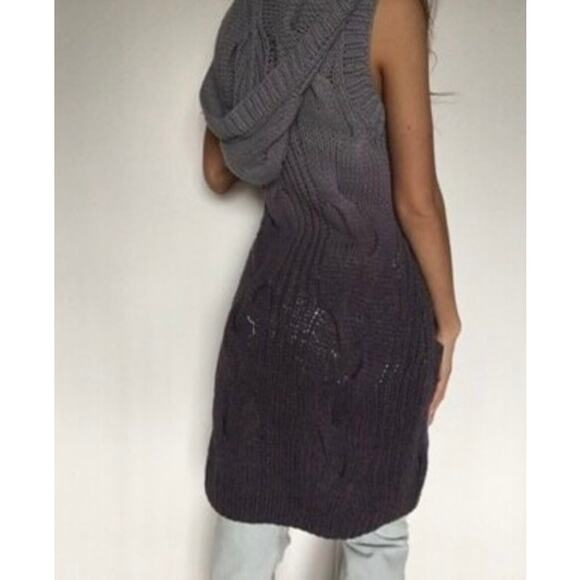 Free People Ombre Gradient Cable-Knit Hooded Cardigan Sweater Vest - Picture 2 of 16